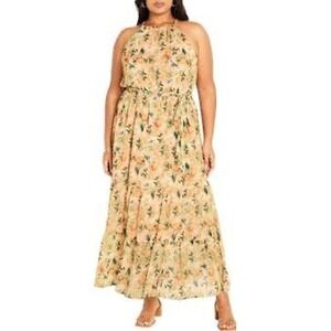 City Chic Callie Dress Women 12 Floral Maxi Tiered Chiffon Cottage Wedding Guest